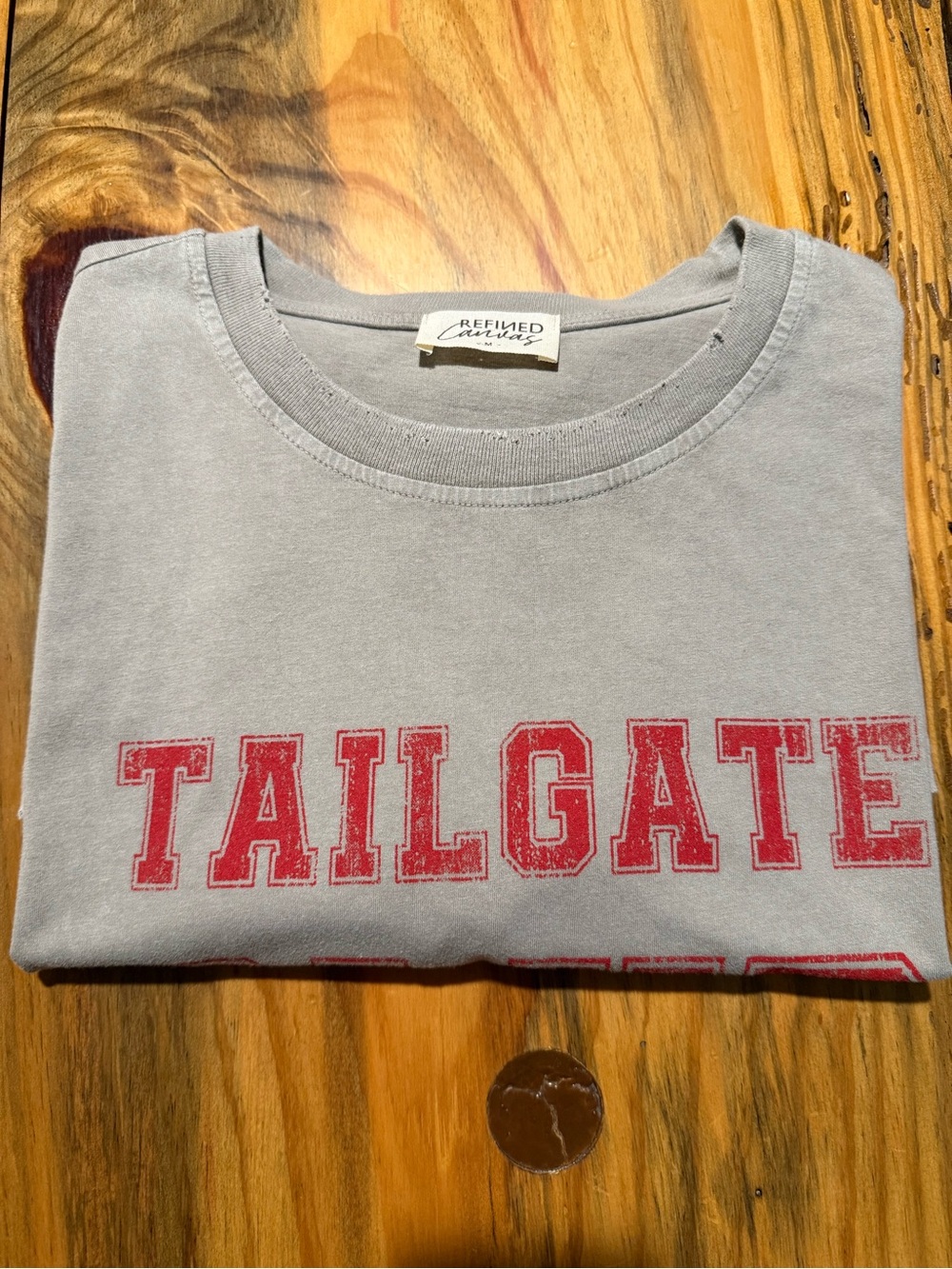 Tailgate Club Short Sleeve Tee - Gray with Red Print, Women’s Medium - Picture 5 of 6